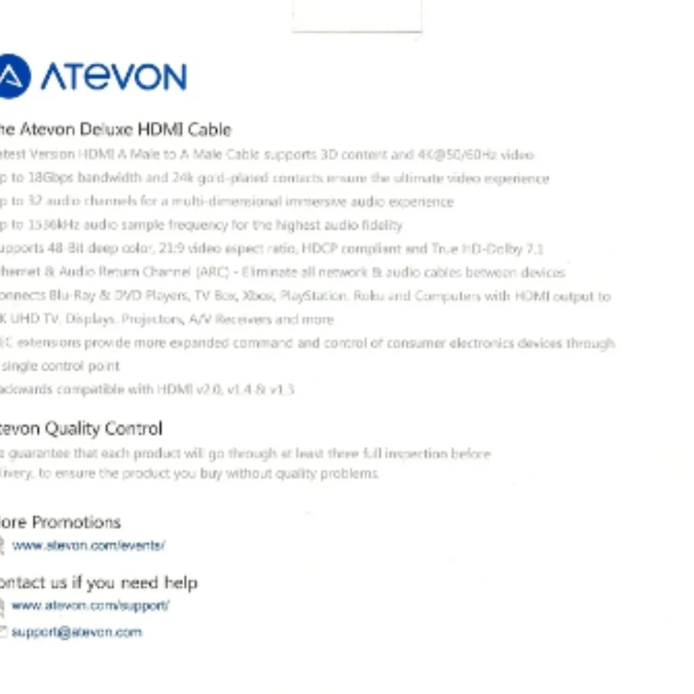 New The Atevon Deluxe 4K HDMI Cable-6 Feet